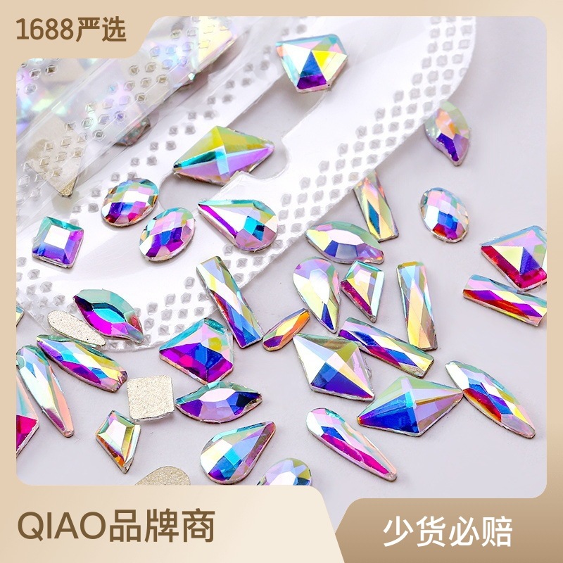 Amazon Hot Electroplating Magic Color Flat Glass Special-Shaped Mixed Nail Beauty Rhinestone DIY Ornament 50 Pieces a Pack