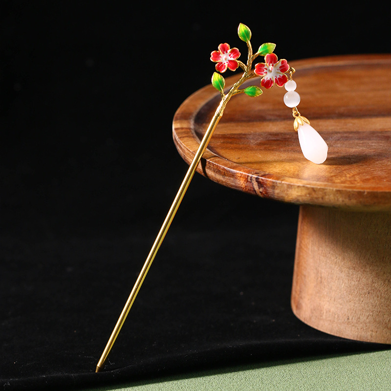 [Hanfu Antique Hair Accessories] New Chinese Ancient Gold Plated Hairpin Personality All-Match Epoxy Magnolia Flower Hairpin