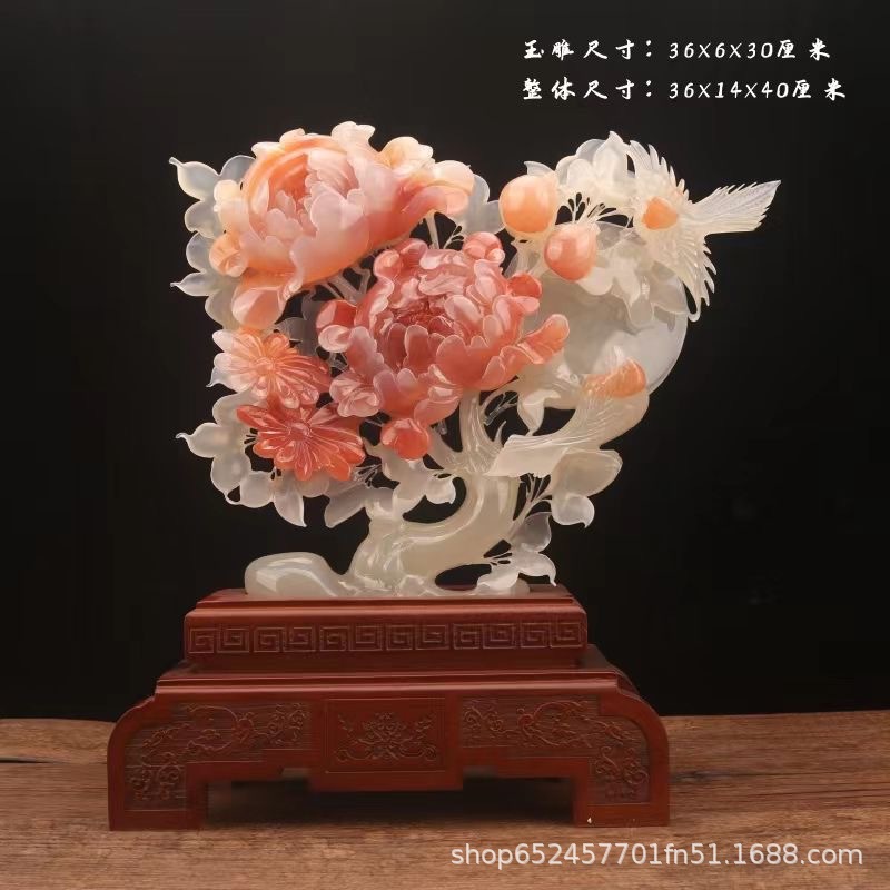 如意牡丹花工艺品摆件花开富贵办公室玄关酒柜博古架入户摆设