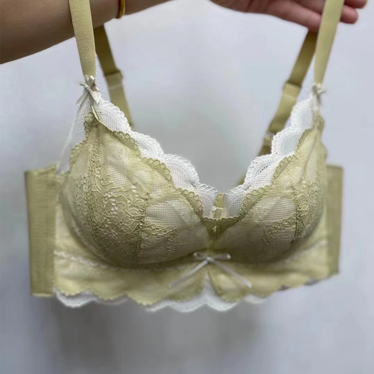 y8068梵花蕾丝车缝软绵杯内衣舒适无钢圈厚小胸无痕侧收聚拢文胸
