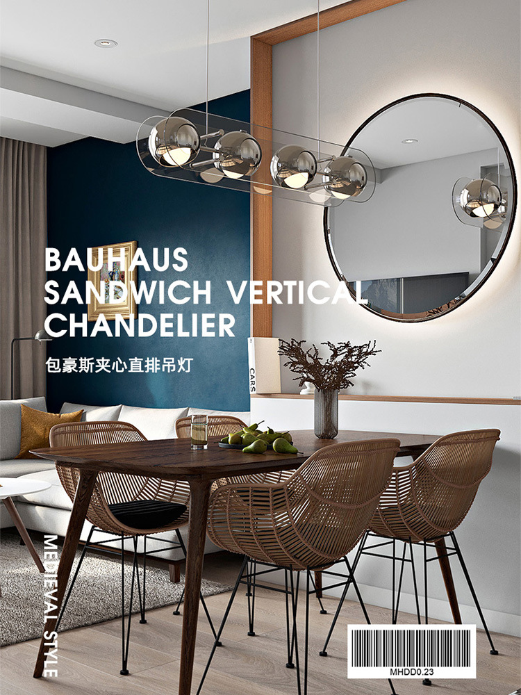 LED Light Vintage Bauhaus Nordic Mid-Century Style Restaurant Chandelier Study Bar Simple Long Dining Table Lamp