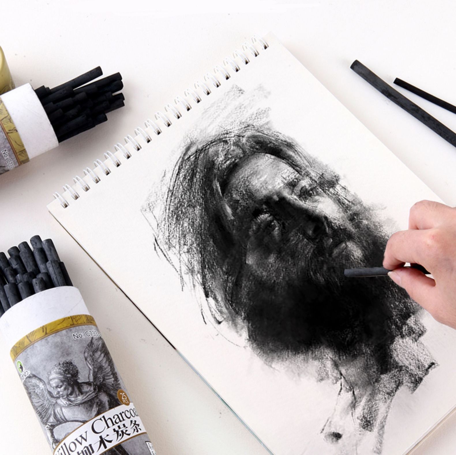 马利棉柳木炭条美术生素描绘画碳棒写字弹灰笔写生速写炭软性炭笔