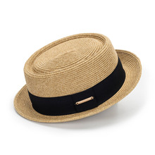 法式优雅细辫平顶草帽女欧美英伦时尚卷边礼帽夏季出游沙滩遮阳帽