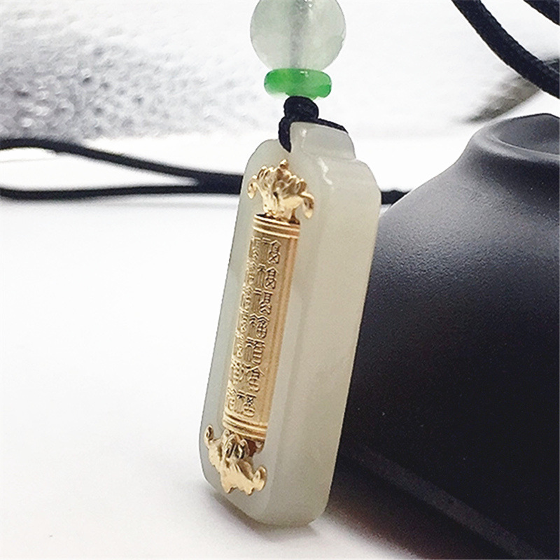 金镶玉新款和田玉镶金百福转运筒吊坠女情侣挂件保险会销礼品直播