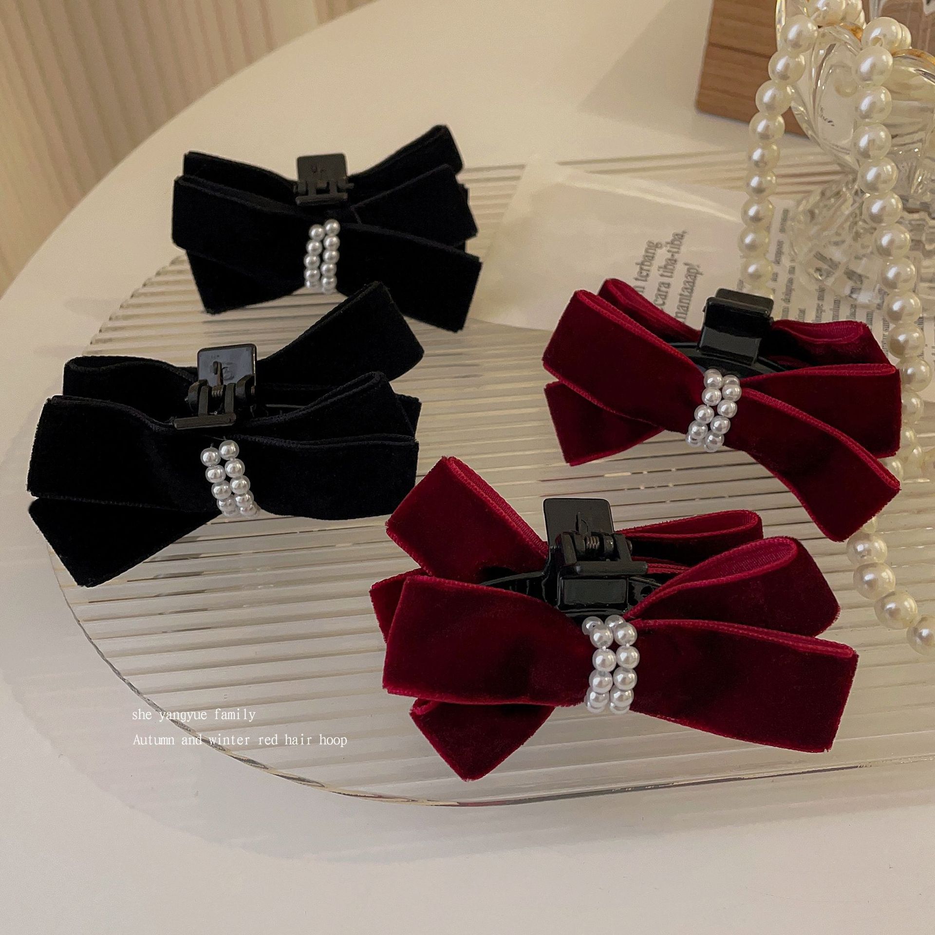 Velvet Bow Barrettes Retro Small High Skull Top Sweet Hair Pin Headdress Bangs Princess Hairstyle Autumn and Winter Grip