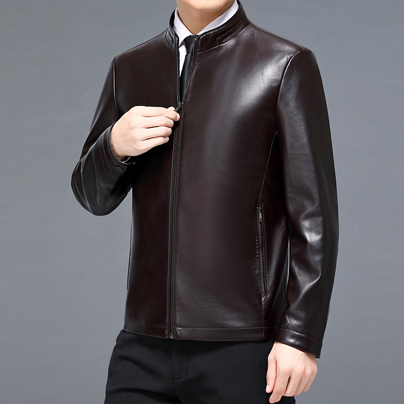 Brand Classic Genuine Leather Clothes Men's Middle-Aged and Elderly New Autumn and Winter Business Casual Leather Top Warm Cold-Resistant Coat