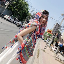 民族风防晒大披肩云南西藏旅游穿搭海边丝巾女夏季沙滩围巾外搭薄