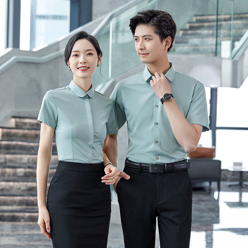 Long Short-Sleeved Shirt for Women Professional Work Clothes New Business Ol Formal Wear Simple Korean Style Slim Fit for Men and Women