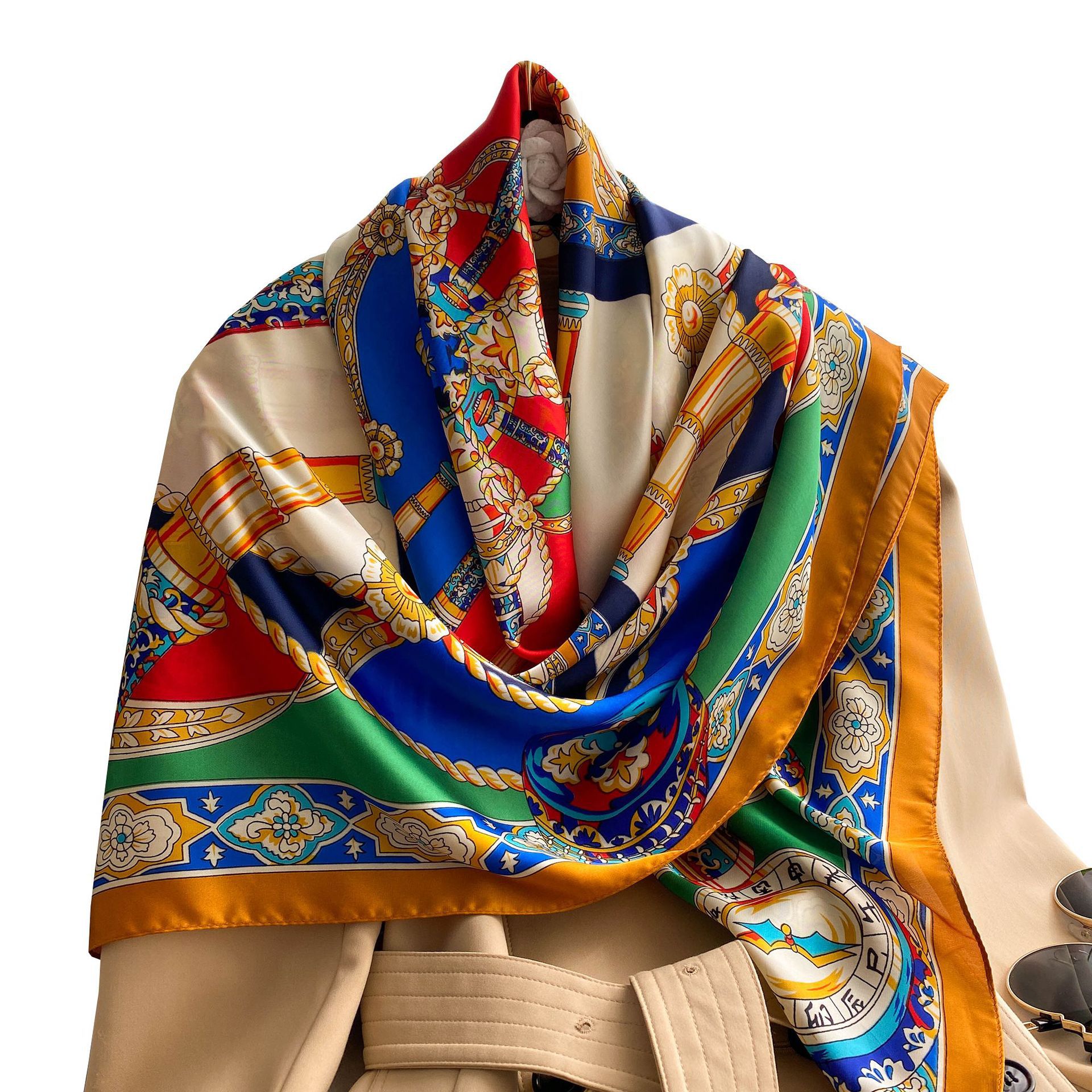 European and American New Satin Silk Scarf Artificial Silk Large Kerchief Summer Travel Sun Protection Shawl Lijiang Photography Coat for Women