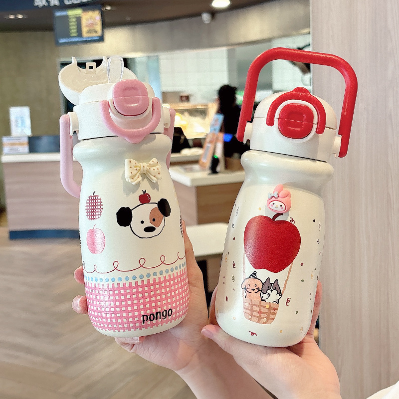 卡通不锈钢双饮保温杯颜值学生可爱小奶杯大容量便携时尚可拎杯子
