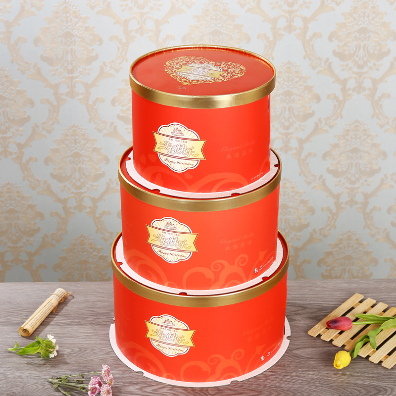 10套批发圆形生日蛋糕盒红色喜庆清新10/12/14/16/18/20寸专版订