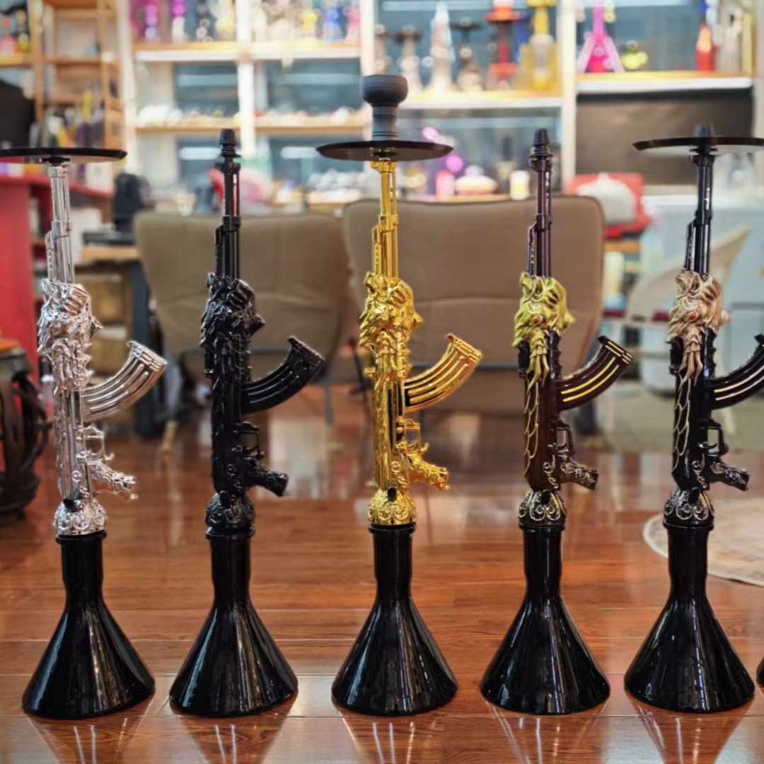跨境货源龙头ak47树脂电镀造型大号阿拉伯水烟 hookah shisha枪型