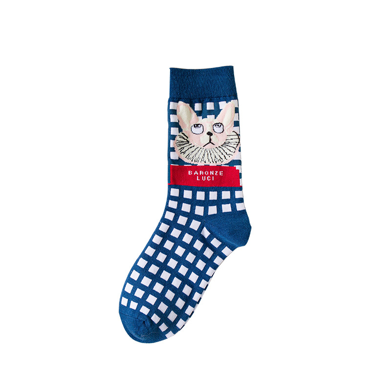 European and American Fashion Stockings Personality Socks Women's Mid Tube Stockings Cat Cartoon Cute Street Men and Women Thermal Pure Cotton