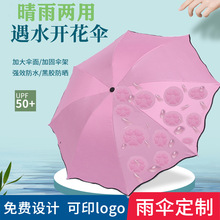 黑胶手动遇水开花遮阳防晒晴雨伞三折太阳伞印制LOGO礼品批发雨伞