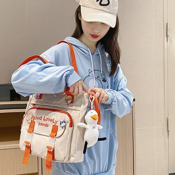 Japanese Ins Style Vintage Style Versatile Artistic Casual Embroidered Letters Contrast Color Girl Student Class Bag Messenger Bag