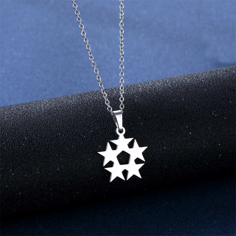 Cross-Border New Arrival Clavicle Chain European and American Stainless Steel Fashion Five-Pointed Star Pendant Necklace and Earring Suit Ornament Wholesale