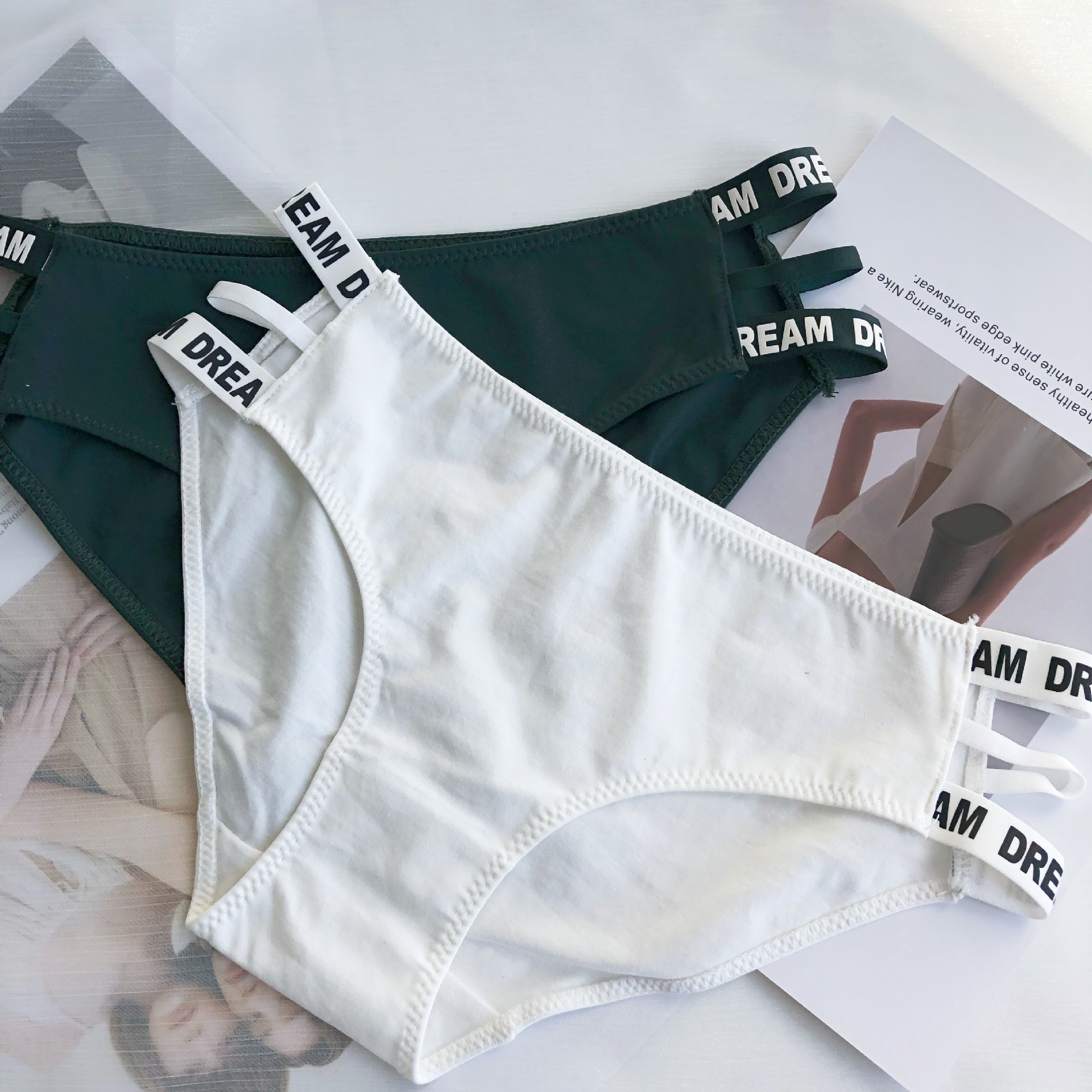 欧美性感字母细带三角裤运动侧镂空时尚简约舒适柔软潮流少女内裤