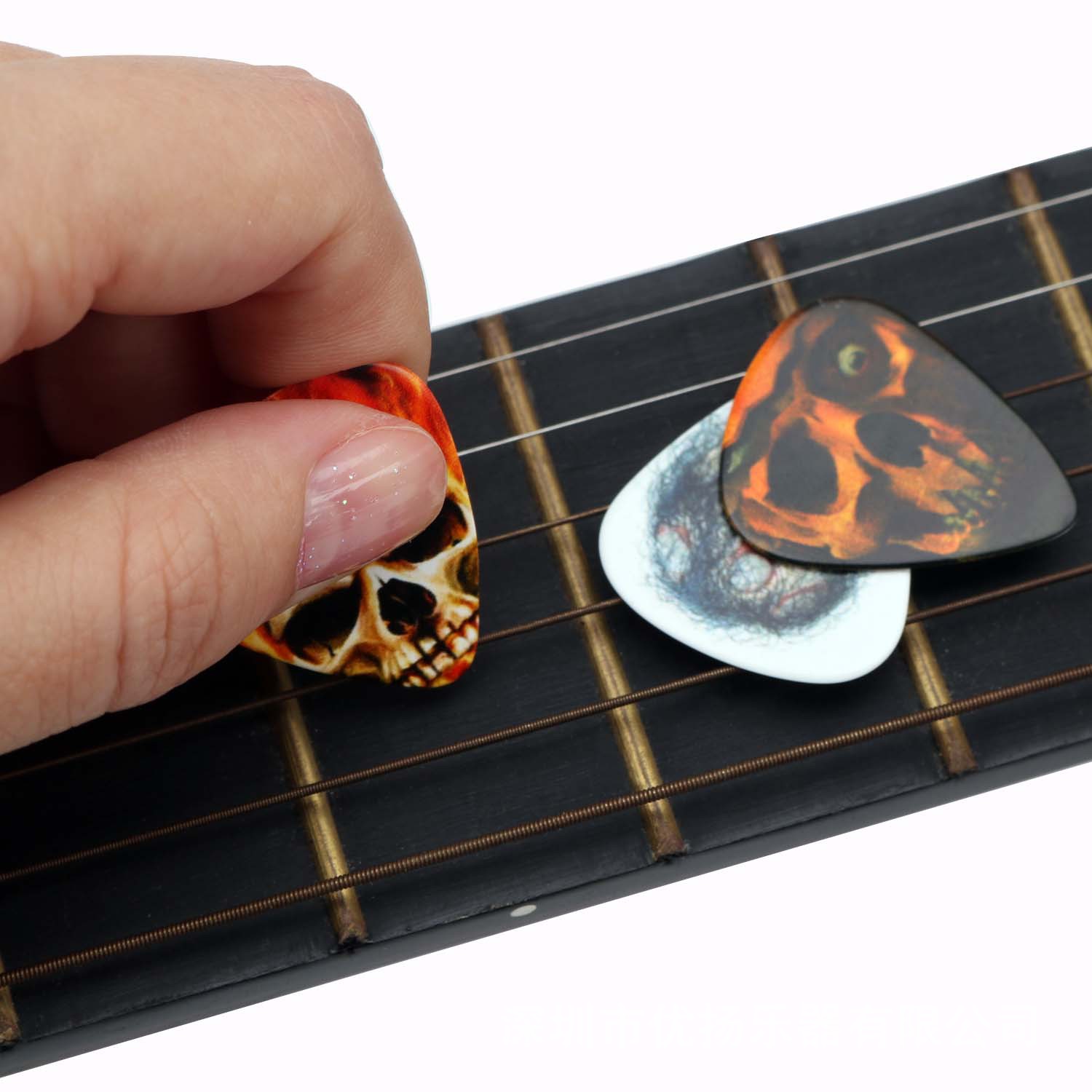 吉他实木拨片盒子 3个性拨片 骷髅头拨片 木盒 礼品盒 拨片收纳盒