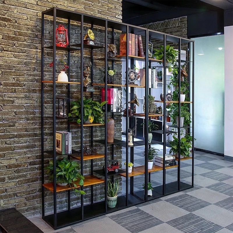 美式铁艺置物架隔断装饰柜特殊造型展示架创意书架客厅原木收纳架