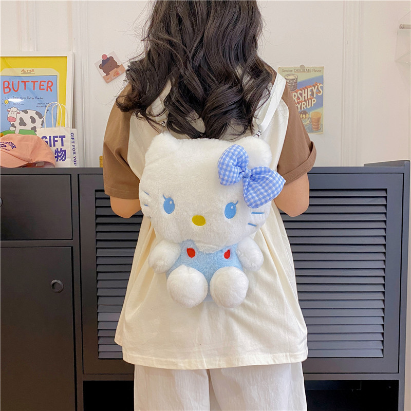 Japanese Cartoon Hello Kitty Plush Toy Toy Bag Shoulder Messenger Bag Backpack for Girls Wholesale Student Schoolbag
