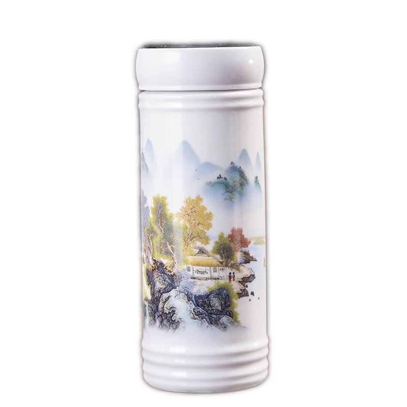 Jingdezhen Ceramic Thermos Cup Blue and White Straight Tube Handy Car Business Gift Cup Logo Making Factory Wholesale