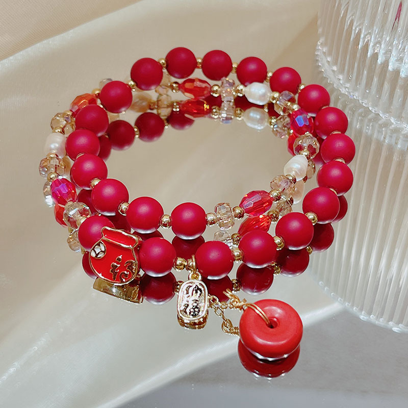 新年款红珠子手链女转运祈福本命年小老虎年手串民族风双圈手饰品