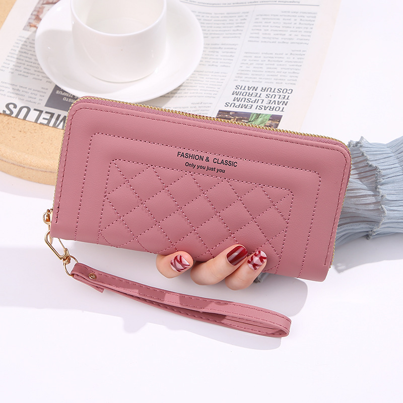 Western Classy Style Rhombus Long Wallet Soft Surface Women's Zip Wallet Clutch Billfold Wallet Coin Purse for Women