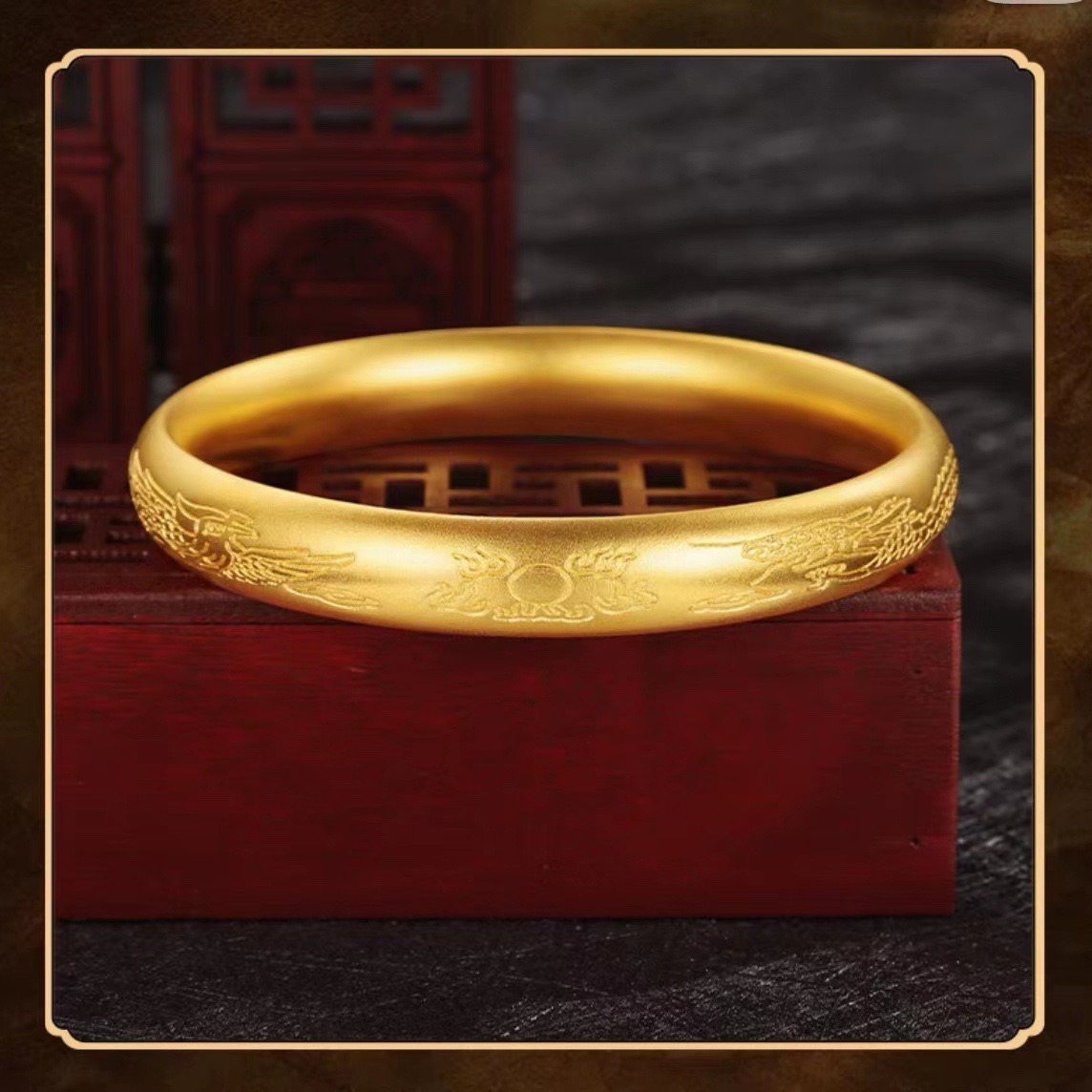 古法手镯龙凤祥缘镯字沙金传承实心手环黄铜仿金国潮女款镯子手饰