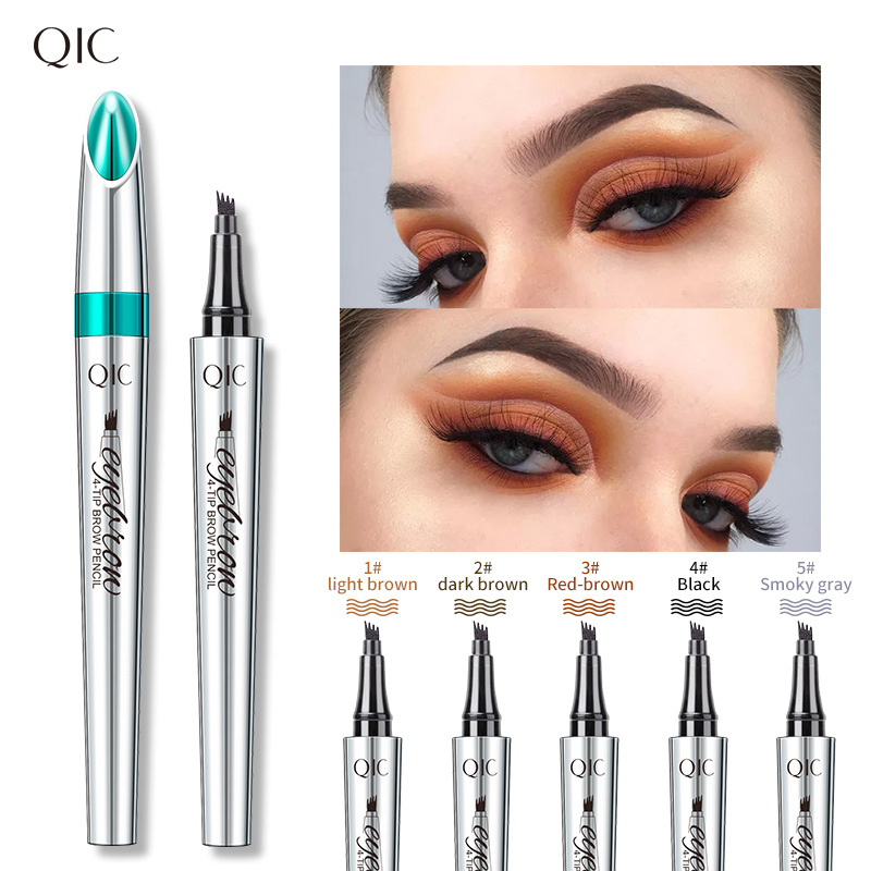 QIC Cross-Border Makeup 4 Jaw Eyebrow Pencil Wholesale Smear-Proof Makeup Ultra-Fine Eyebrow Pencil Eyebrow Pencil Sweat-Proof Liquid Water Eyebrow Pencil Foreign Trade