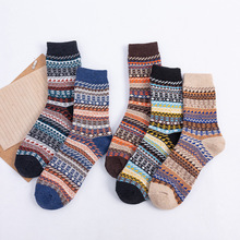 秋冬季男士中筒羊毛袜 加绒加厚复古高筒毛线袜 民族风保暖地板袜