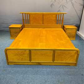 金丝楠木家具红木家具大叶楠新中式高底床3件套