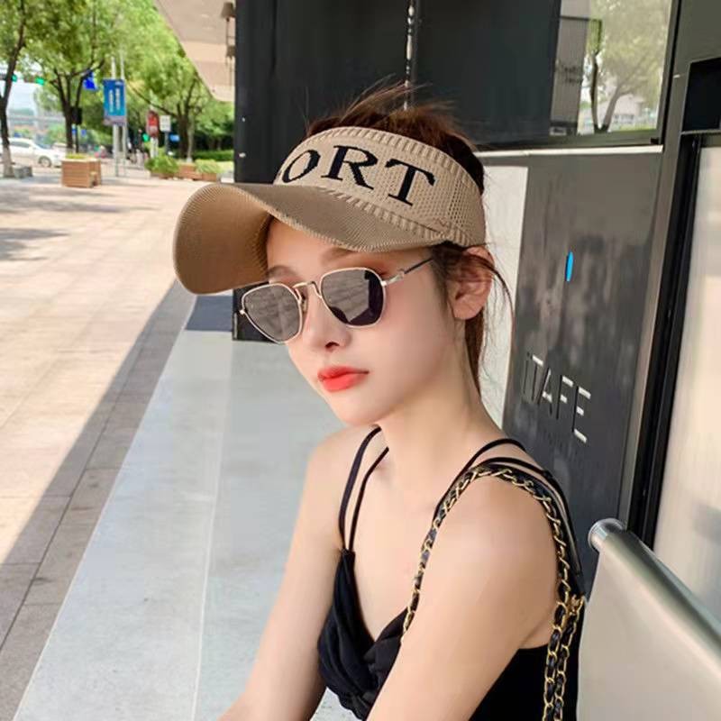 Sun Protection Visor Cap Women's Outdoor Sports Net Red Spring Summer Sun Shade Knitted Hat Running Cycling Peaked Cap