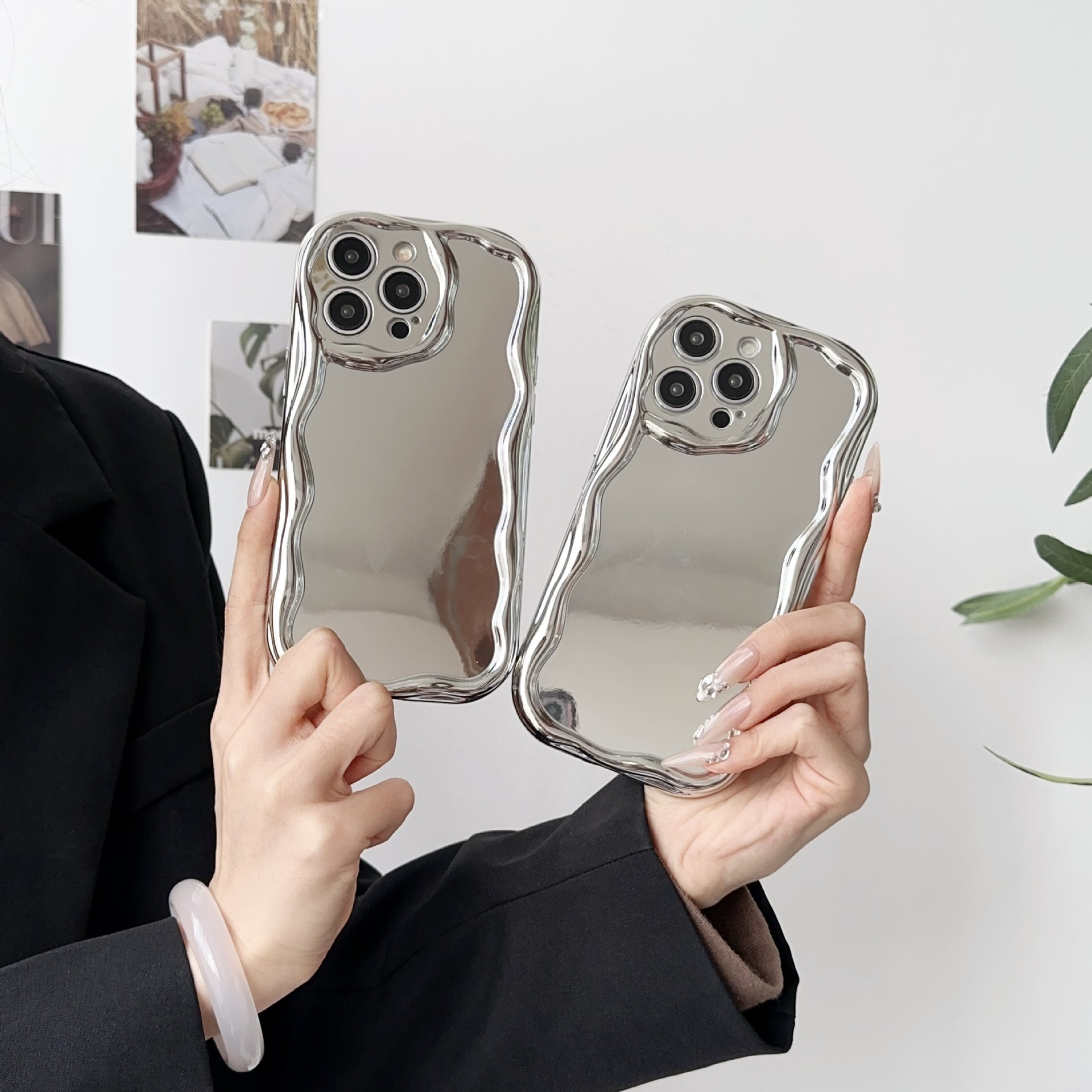 纯色电镀银适用苹果15promax手机壳精孔全包iphone13软壳12防摔11