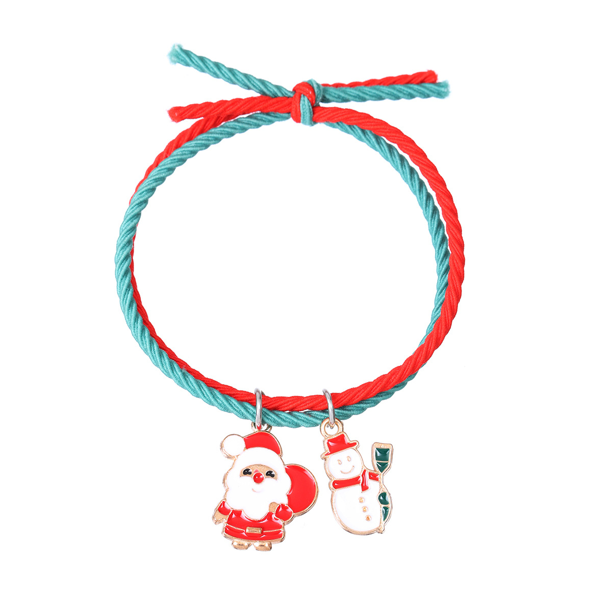 European and American New Christmas Double Pendant Red and Green Elastic String Bracelet Men's and Women's String Bracelet Hair Rope Wholesale Exclusive for Cross-Border
