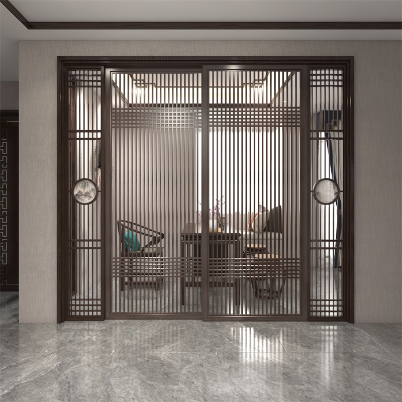 新中式轻奢屏风客厅隔断实木滑动移动门装饰入户玄关栅栏卧室