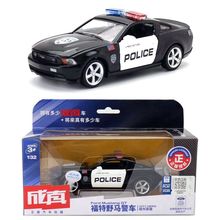 彩珀合金汽车模型儿童玩具1:32福特野马GT警车跑车声光回力三开门