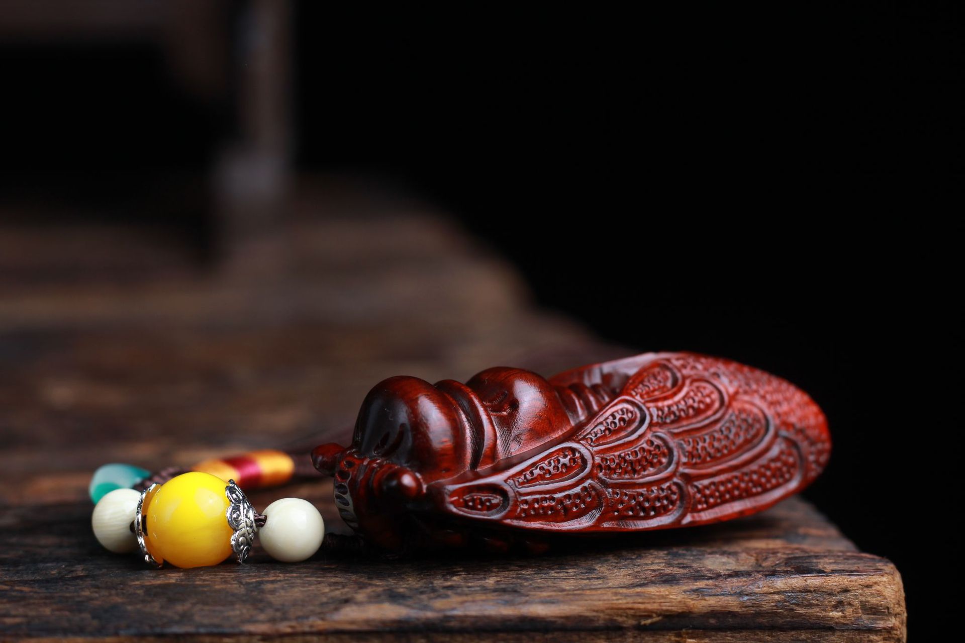 小叶紫檀复古可爱知了金蝉木雕手把件文玩木质工艺品金蝉挂件