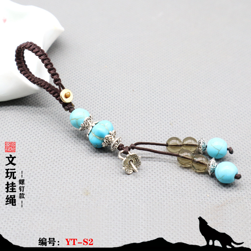 Small Calabash Lanyard Carrying Strap Flat Knot Cap Nail Inlay Car Keychain Pendant Pendant Crafts Hand Pieces Bag Pendant Lanyard