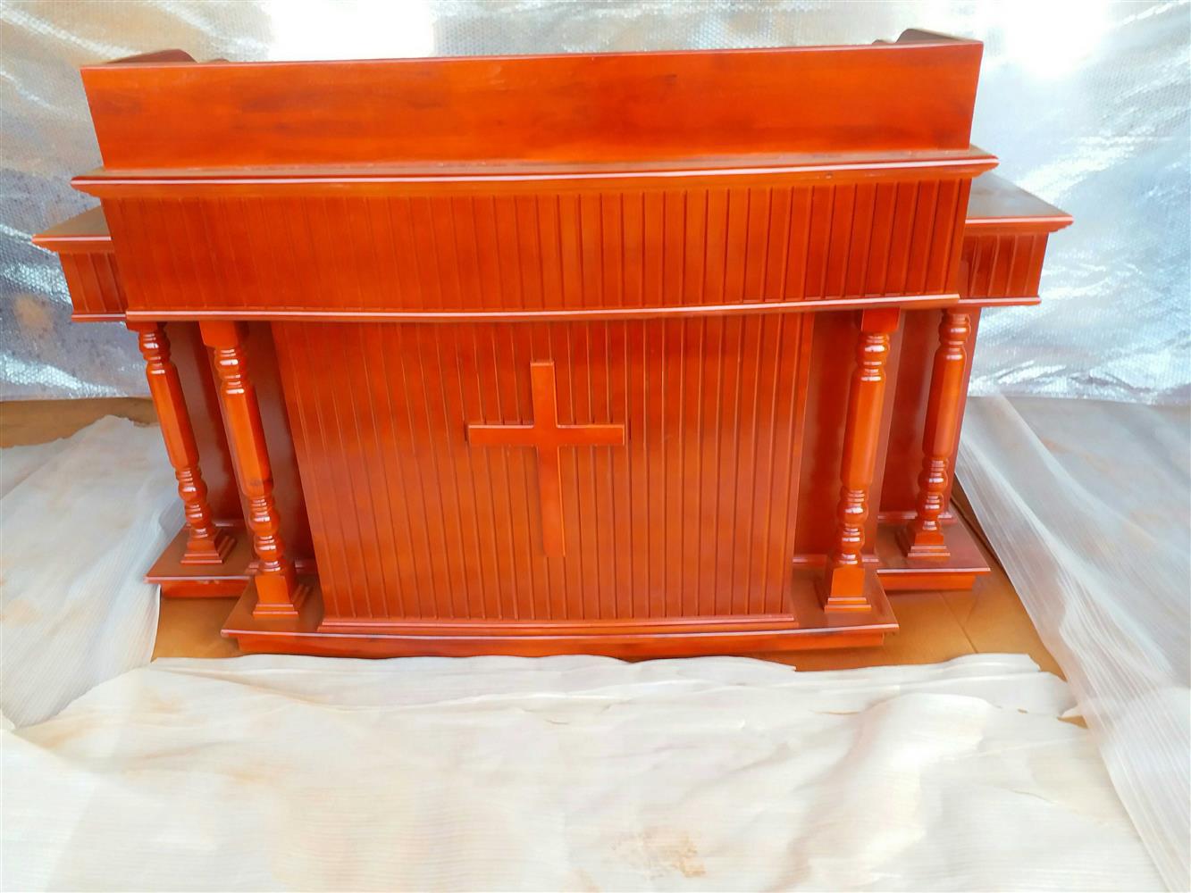 基督教教堂实木讲道桌教友讲台高端大气大型实木讲桌牧师讲道台