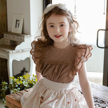女童衬衫夏装2024新款草莓珊韩国童装儿童女孩洋气荷叶袖公主上衣