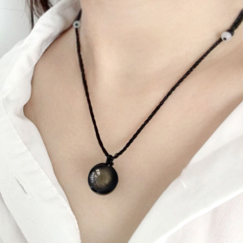 情侣黑曜石项链男女锁骨链抖音网红水晶吊坠黑绳百搭潮流
