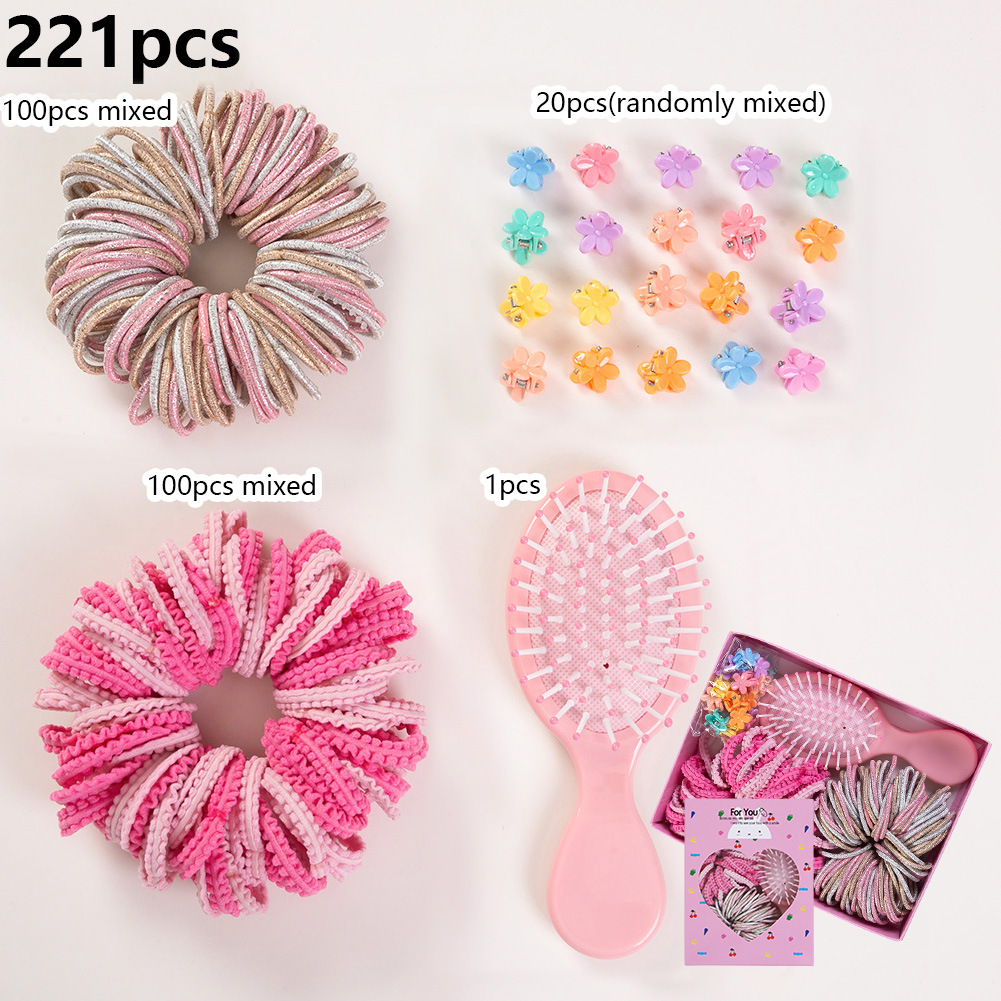 Children Headwear Small Hairclip Princess Hair Rope Comb 221Pcs Combination Set Girls Rainbow Braid Hair Accessories Gift Box