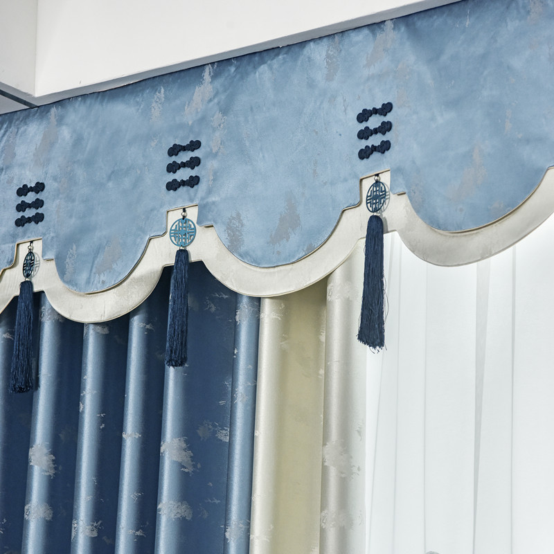 新中式帘头高精密提花全遮光别墅客厅卧室轻奢现代轻奢窗帘布