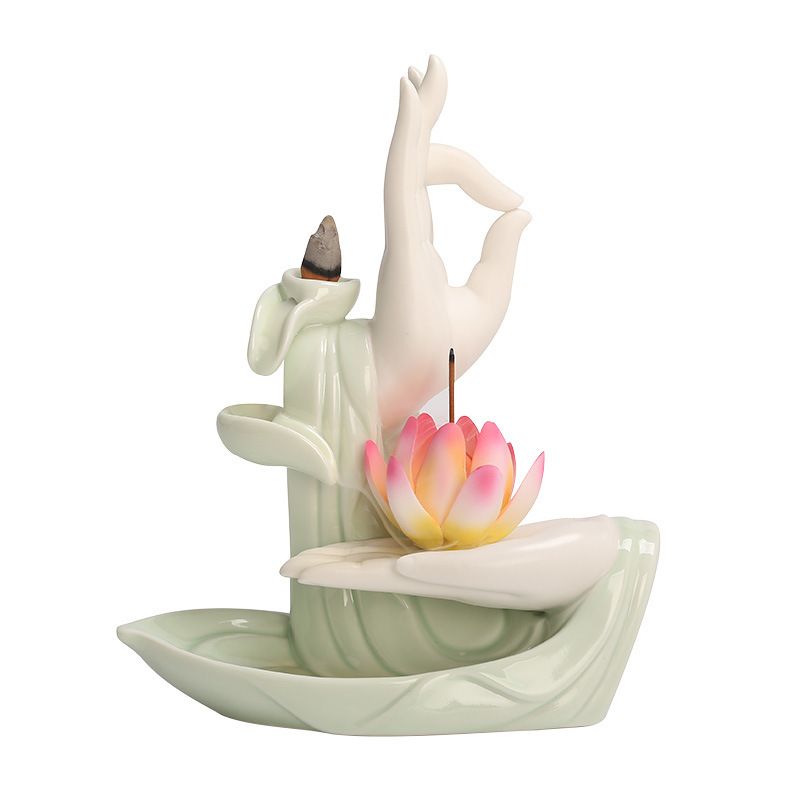 Celadon Buddha's-Hand Lotus Backflow Incense Burner