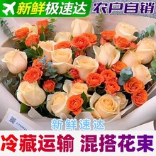 七夕玫瑰花香槟鲜花直发多头橙芭小清新花束混搭用客厅装饰速卖通