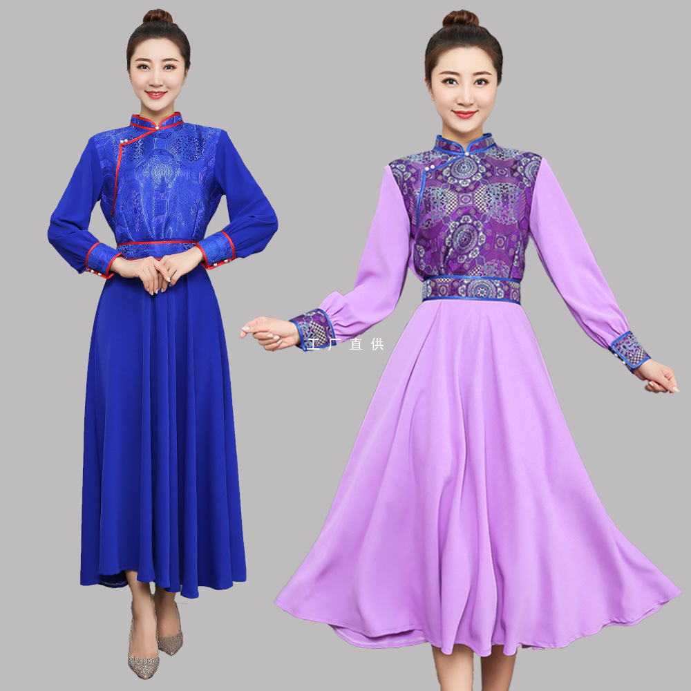 2021新款蒙古服装女士改良蒙古袍生活装裙子旗袍礼服民族演出服饰
