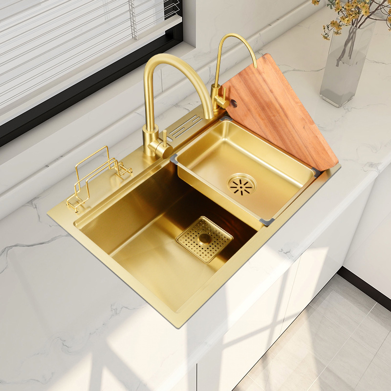 Nano Gold 304 Stainless Steel Large Single Sink Kitchen Vegetable Basin Multi-Functional Sink Drop-in Sink Household Scullery