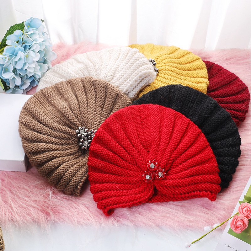 European and American round Bead Accessories Hat Wool Knitted Hat Bohemian Toe Cap Autumn and Winter Diamond Jewelry Pullover Hat Indian Hat