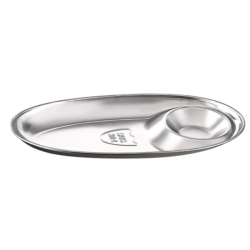 Hz473 Korean 304 Stainless Steel Snack Plate Compartment Tray Oval Dumpling Plate Gold Dipping Plate French Fries Dish