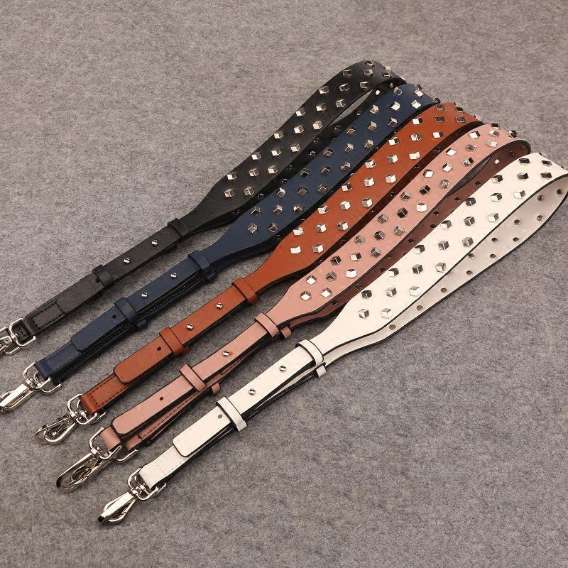 真皮包带铆钉宽肩带可调节女士包包带mk花朵包带单肩斜跨两用肩带